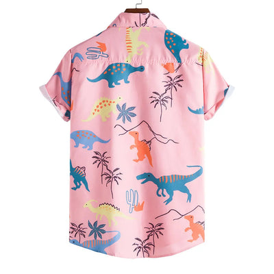 Hawaiian Style Dinosaur Short Sleeve Pink Shirt