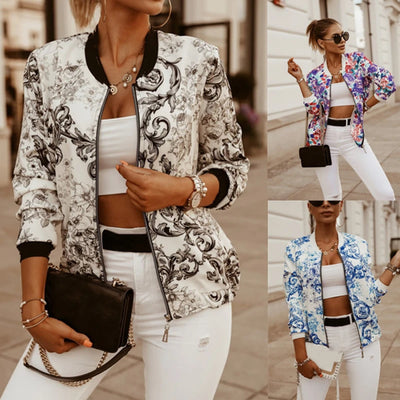 Flower Print Women's Bomber Jacket