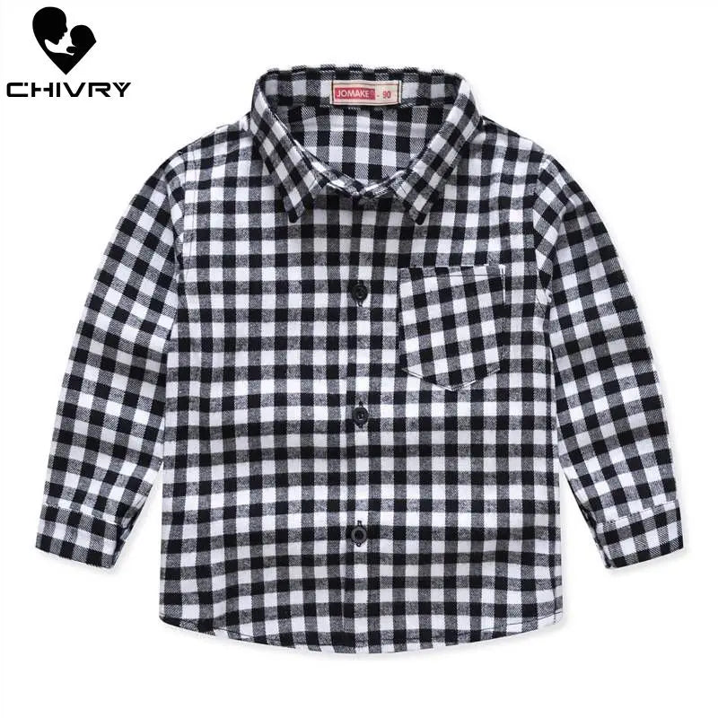 Spring Autumn 2022 New Boys Long Sleeve Classic Plaid Lapel Shirts Tops with Pocket Baby Boys Casual Shirt Kids Clothing