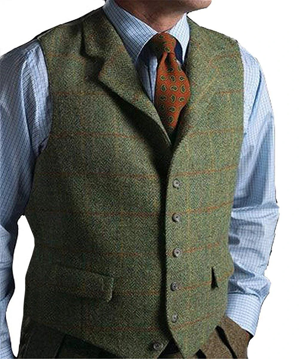 Vest Tweed Plaid  Slim Fit