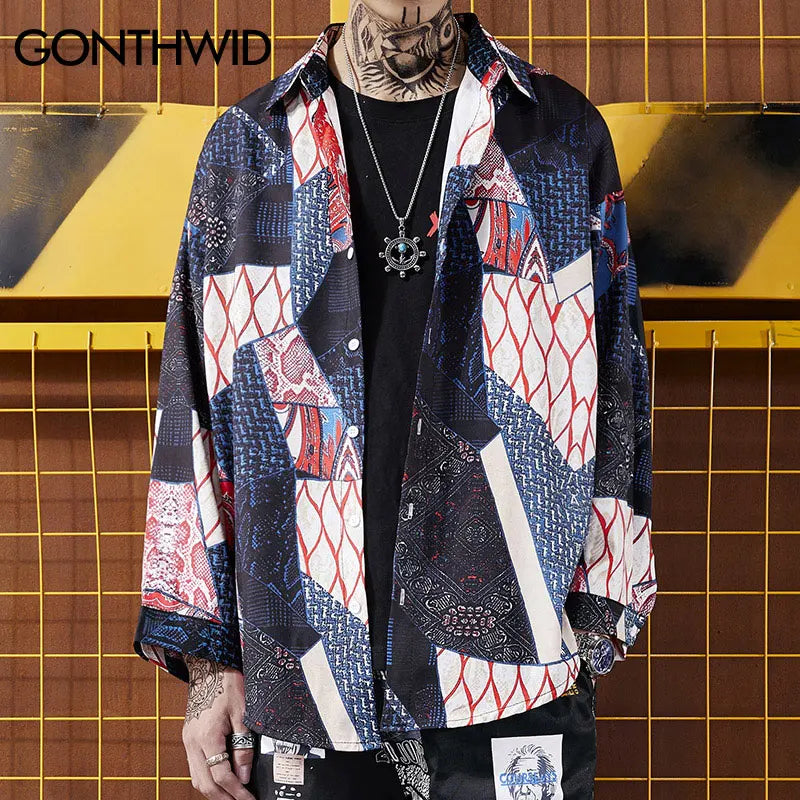 Geometry Patchwork Long Sleeve Shirt