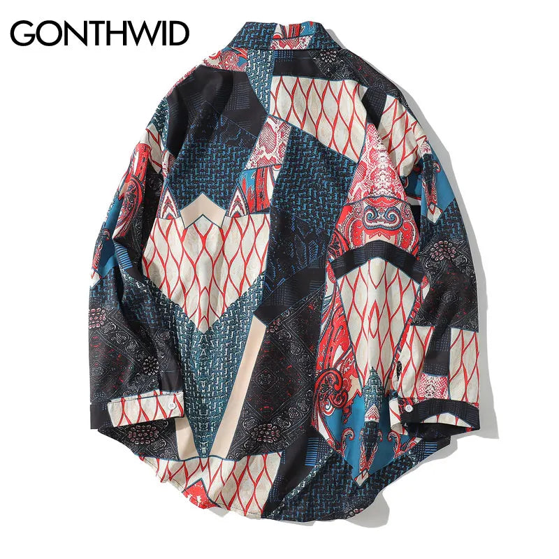 Geometry Patchwork Long Sleeve Shirt