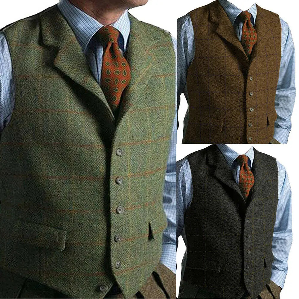 Vest Tweed Plaid  Slim Fit