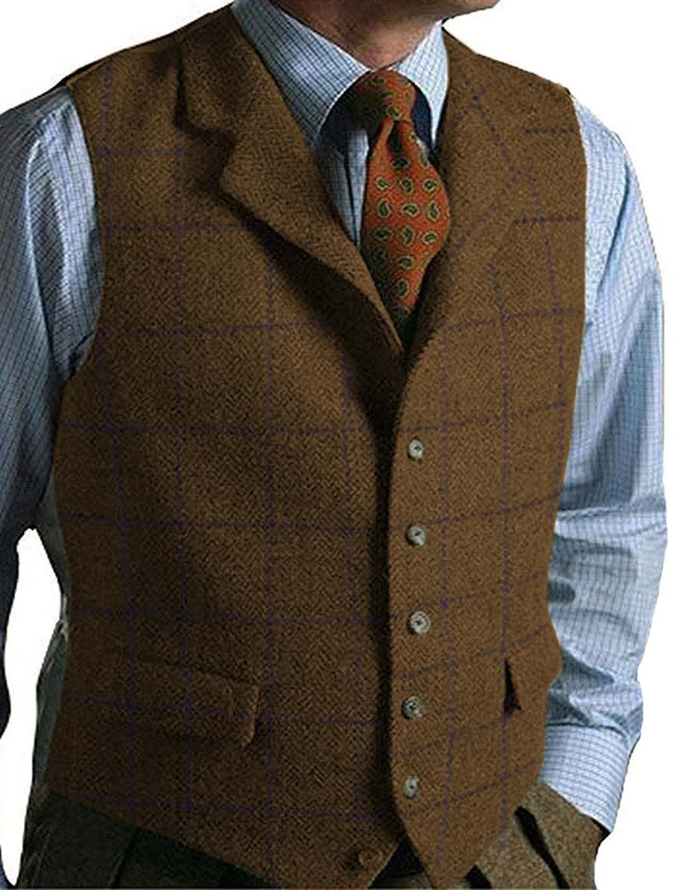 Vest Tweed Plaid  Slim Fit