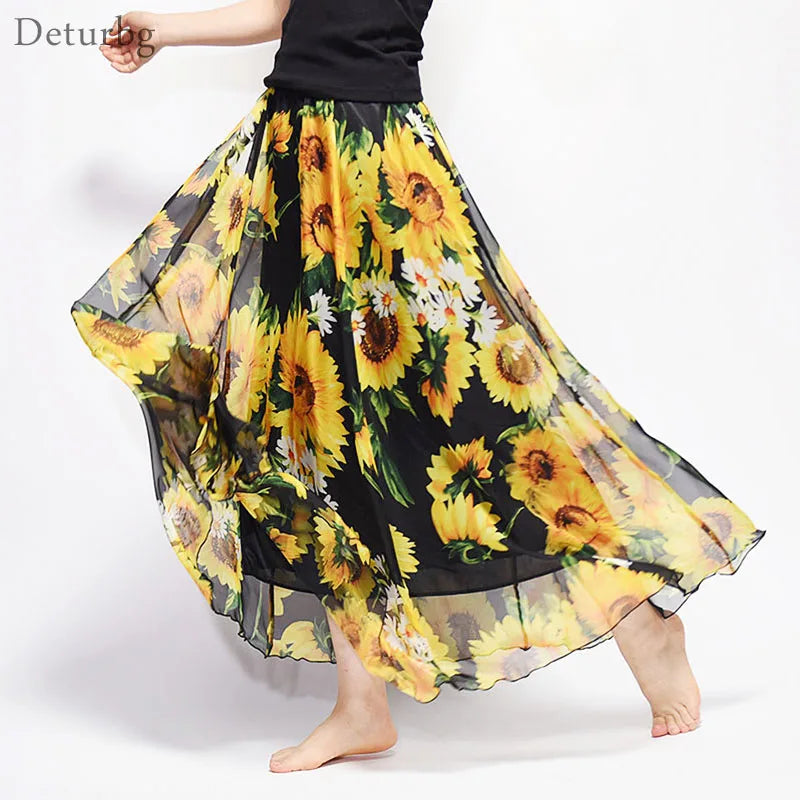 Floral Print Chiffon Skirt