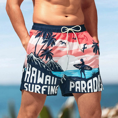 Beach Style Print Beach Pants Men Summer Seaside Wear Fifth Pants Loose Quick-Drying Water Flower Shorts