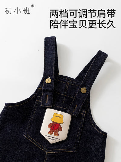 Baby Denim Suspender Pants Spring and Autumn Soft Primary Color Classic Girl's Suspenders Casual Handsome Male Baby Pants Fashion