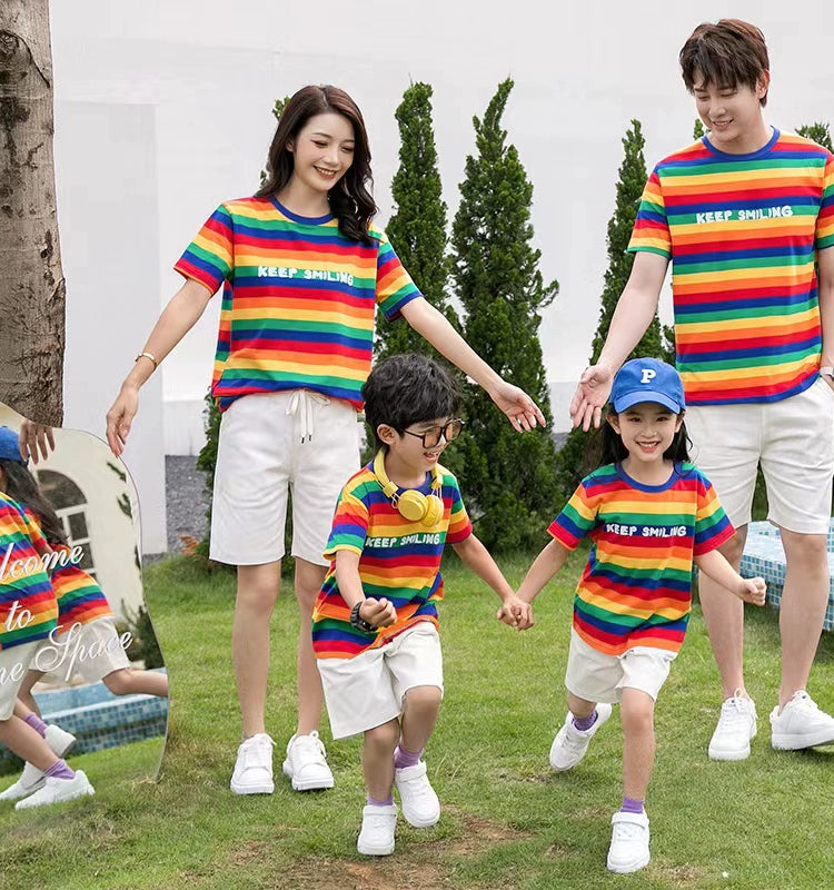 Parent-Child Rainbow Striped Short-Sleeved T-shirt