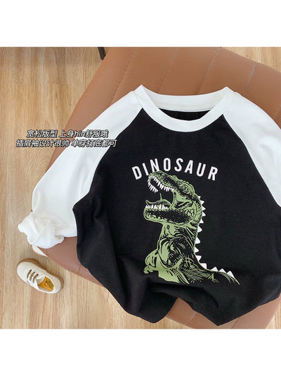Chenchenma Cartoon Dinosaur round Neck Long Sleeve Casual T-shirt
