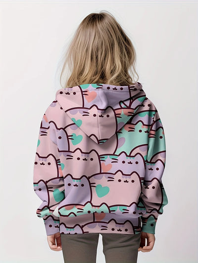 Cartoon Cats Pattern Comfy Hooded Sweatshirt