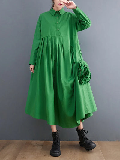 Green Pleated Shirt Dress