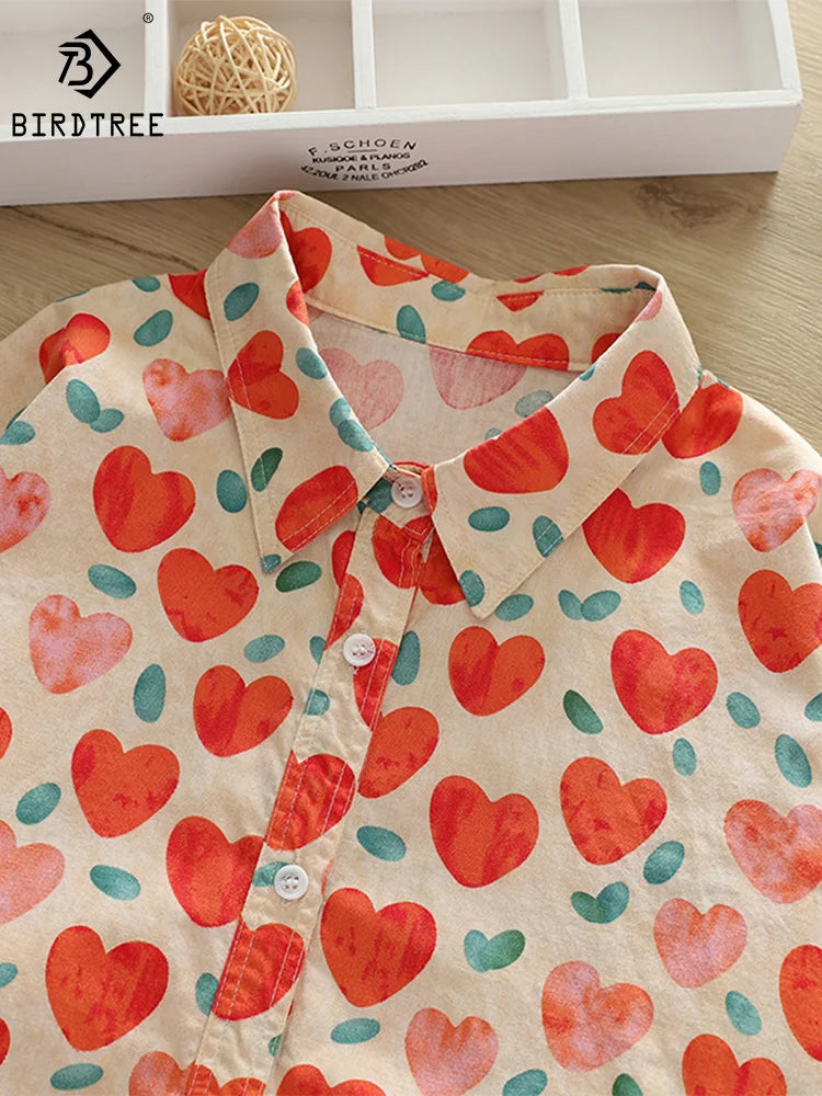 Orange hearts Long Sleeve Cotton Shirt