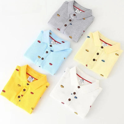 Candy Color Turn Down Collar Short Sleeve Cotton T-Shirt