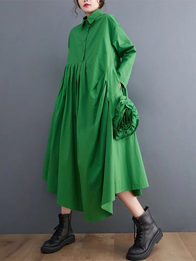 Green Pleated Shirt Dress