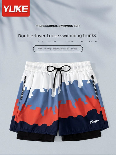 Swimming Trunks Men Anti-Embarrassment 2024 New Arrival Double Layer Quick-Drying Plus Size Boxer Swimsuit Beach Pants Swimming Full Set Instrument