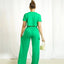 Green Two-piece Casual Short-sleeved Top Waisted Wide-leg Pants