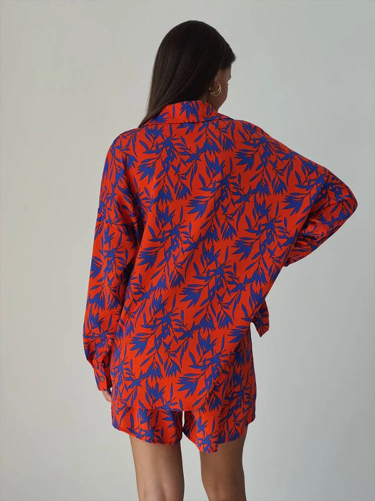 Orange Bamboo Leaf Print Set