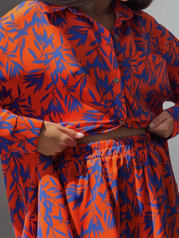 Orange Bamboo Leaf Print Set