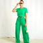 Green Two-piece Casual Short-sleeved Top Waisted Wide-leg Pants