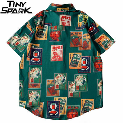 2023 Hip Hop Shirt Streetwear Cigarette Retro Style Men Hawaiian Shirt Harajuku Beach Shirt Short Sleeve Summer Aloha Shirt Thin