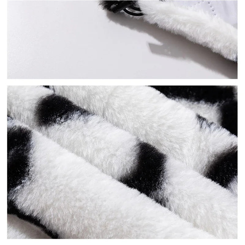 Men's Winter Loose Black and White Fluffy Jacket