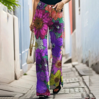 Colorful Flower Print Pants