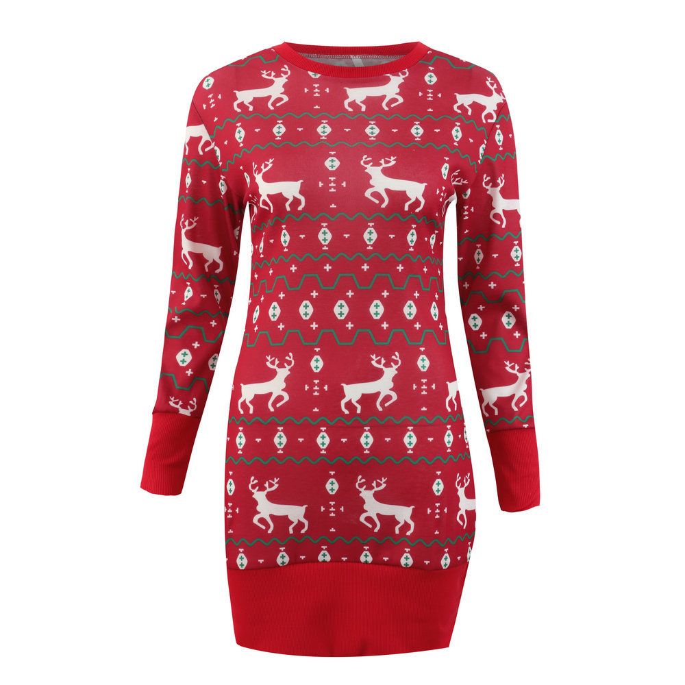 Christmas Elk Long Sleeve Dress