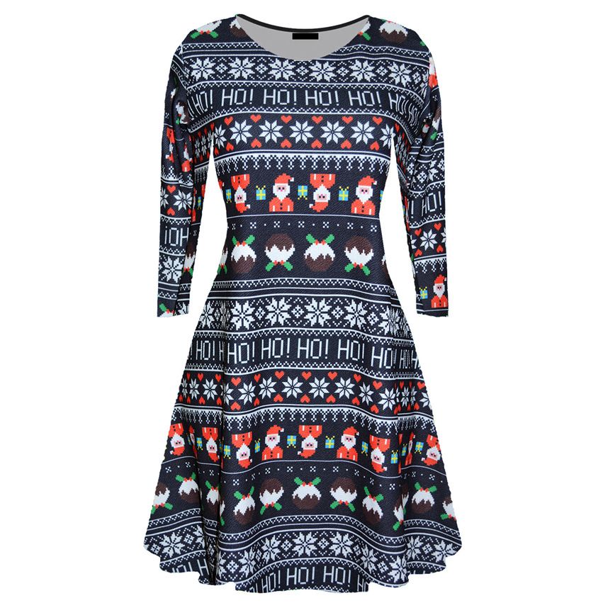 Santa Print Swing Flared Dress