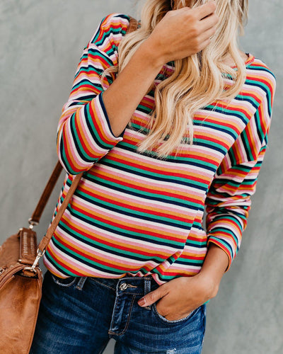 Striped print bat sleeve tops