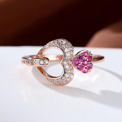 Double Heart Shape Ring Pink Zircon