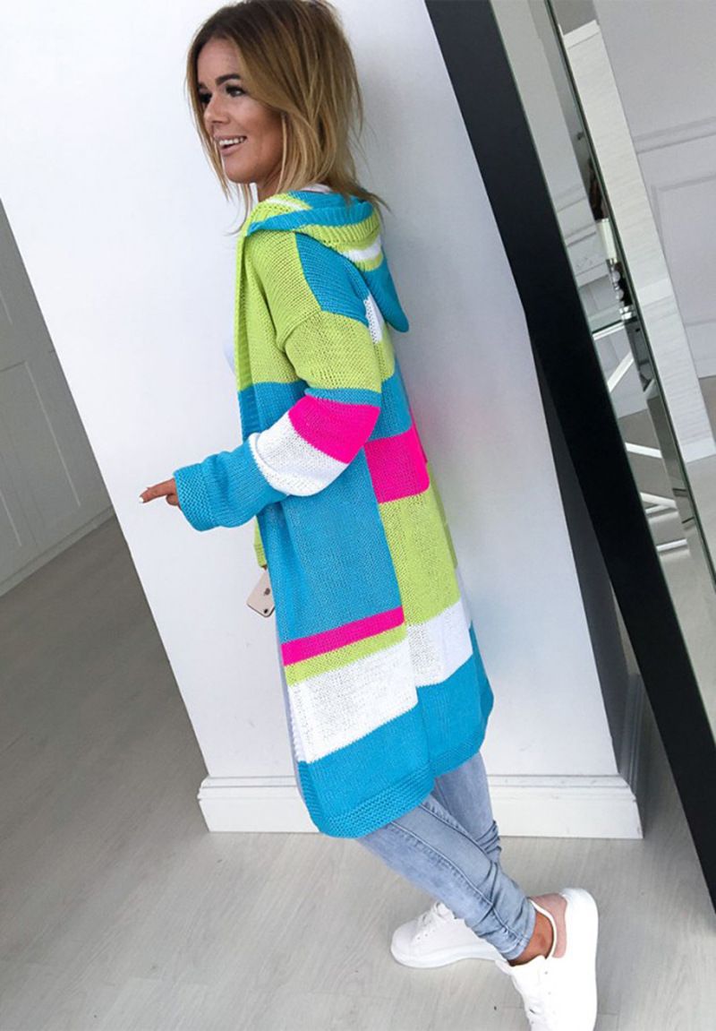 Multicolor Stitching Long Knit Sweater