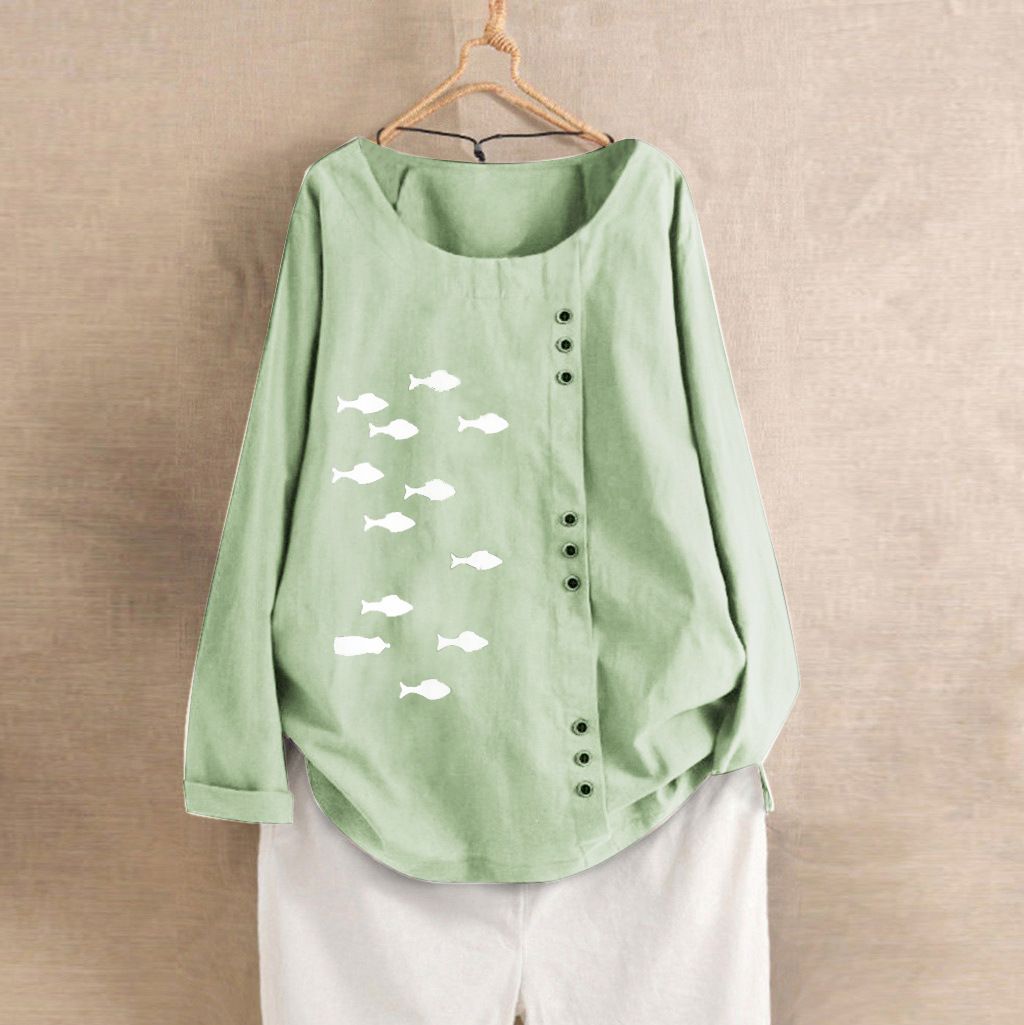 fish print button top