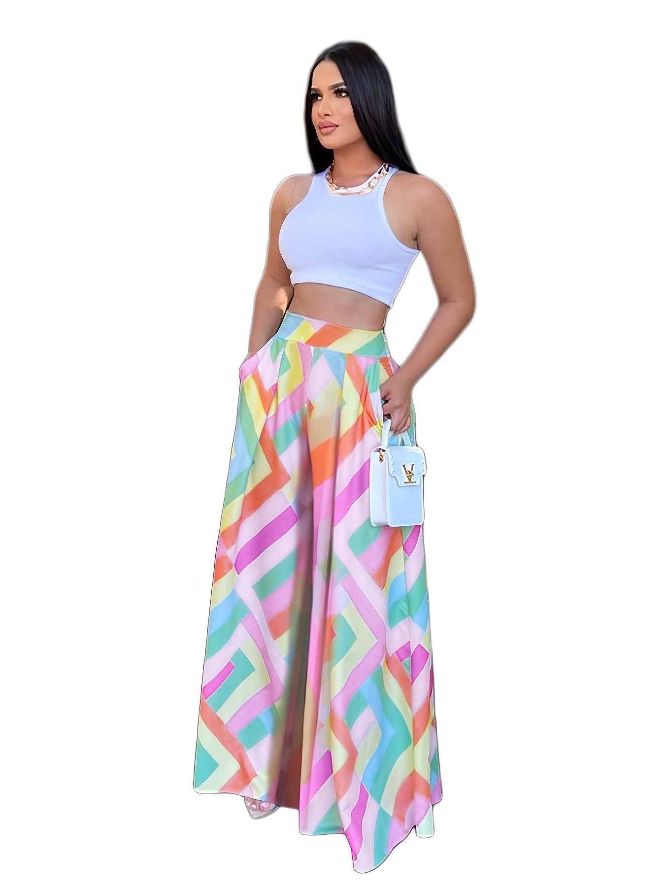 Color Block Wide Leg Pants