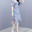 summer new women's floral dress waist slimming V-neck ruffled mid-length dress