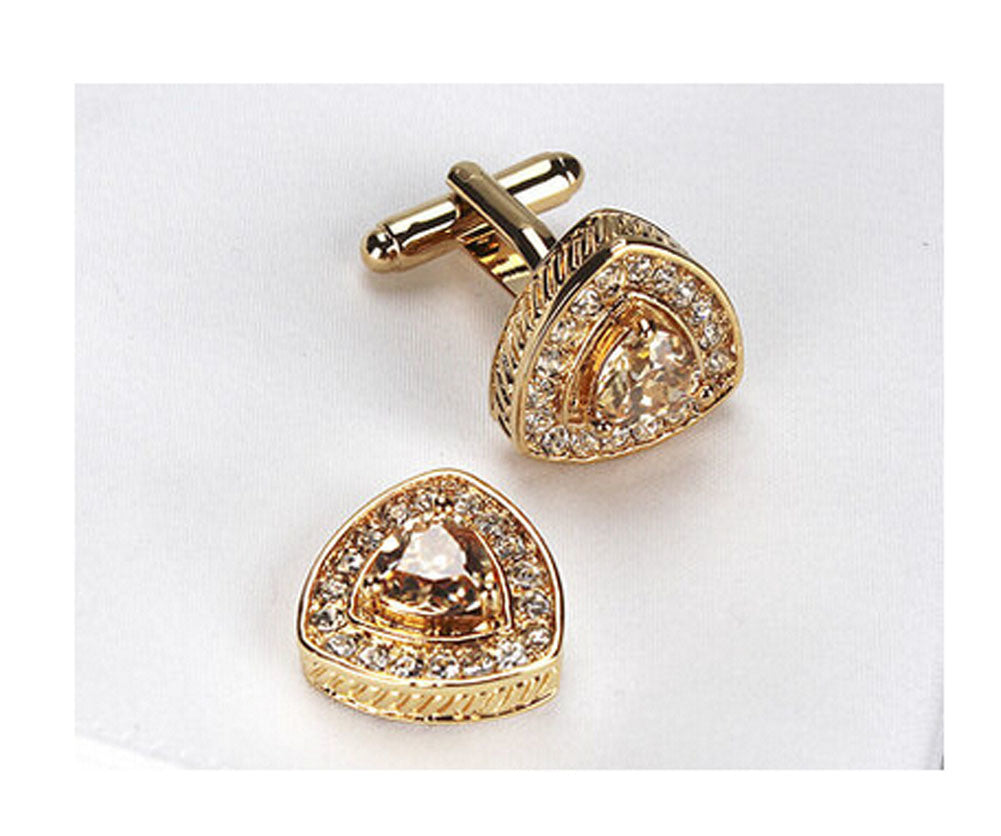 Golden Rhinestone Cufflinks Stainless Steel