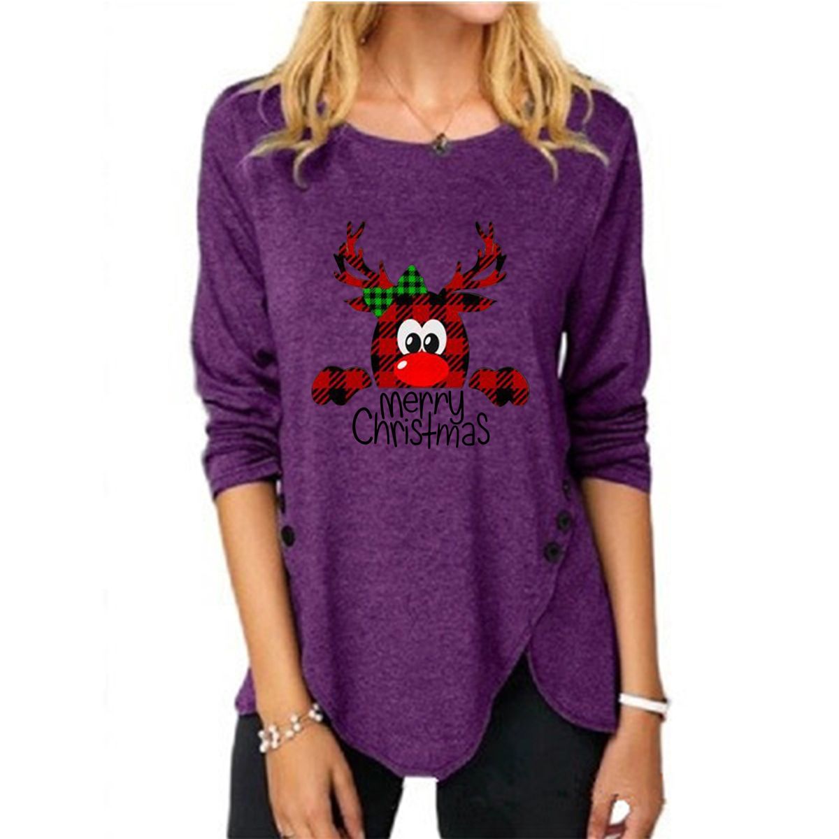 Button Long Sleeve Christmas Blouse