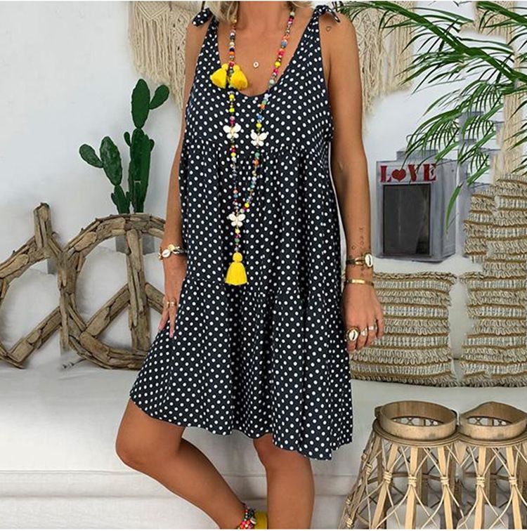 Dot Print Plus Size Strap Dress