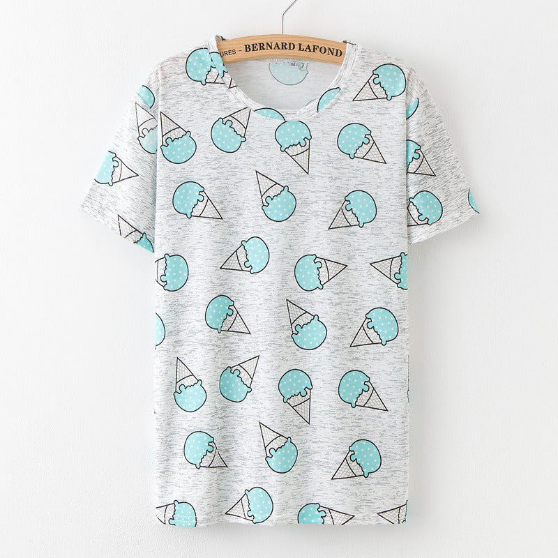 New Casual Short-sleeved Shirt Shabby Printed Five-pointed Star Fruit Cartoon Women's T-shirt