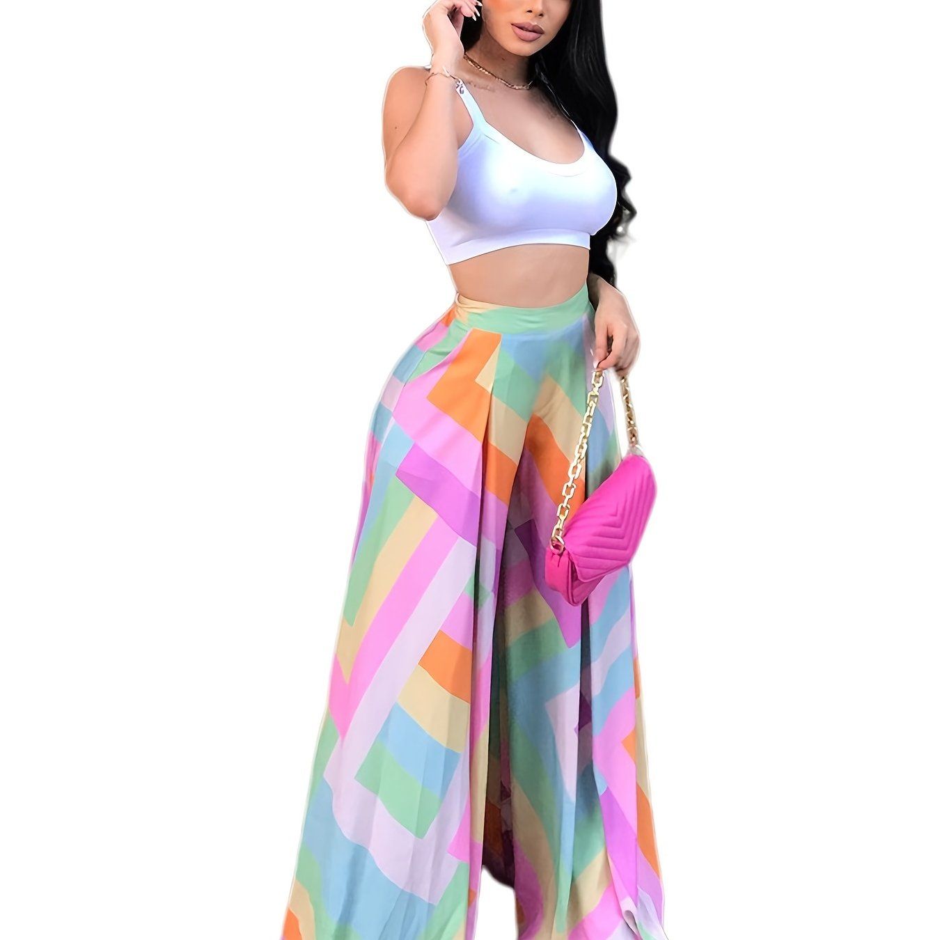 Color Block Wide Leg Pants