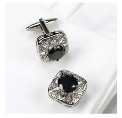 Black Stainless Steel Rhinestone Cufflinks