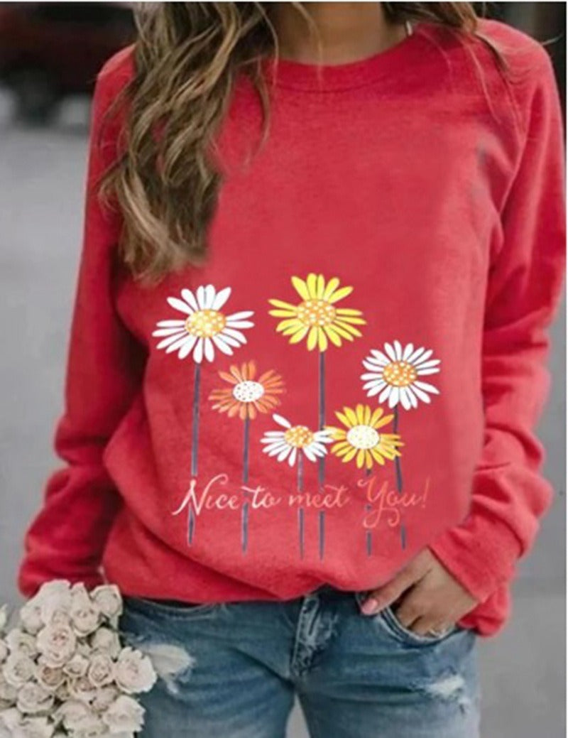 Casual Printed Crew Neck Sweater