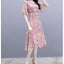 summer new women's floral dress waist slimming V-neck ruffled mid-length dress