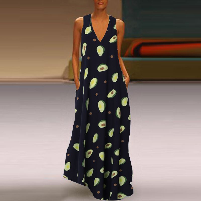 Avocado Printed V-neck Dress