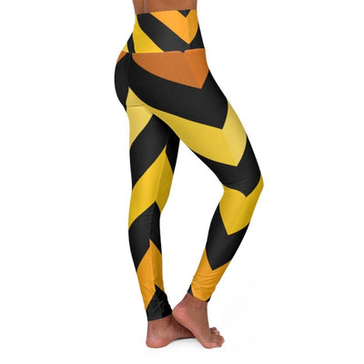 inQue.Style High Waisted Yoga Pants, Black And Yellow Herringbone Style Sports Pants