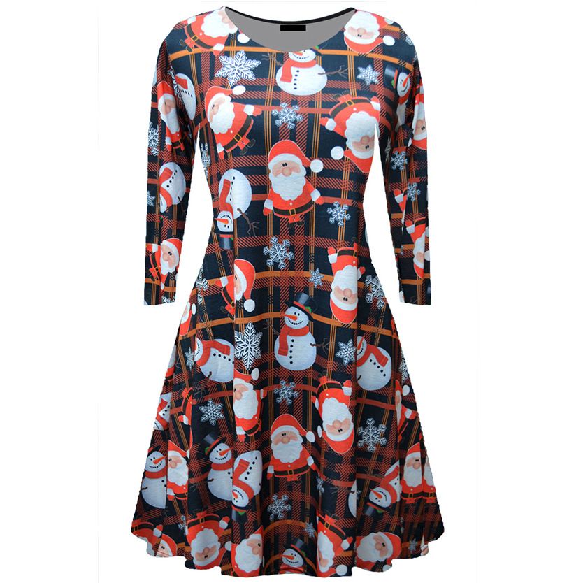 Santa Print Swing Flared Dress