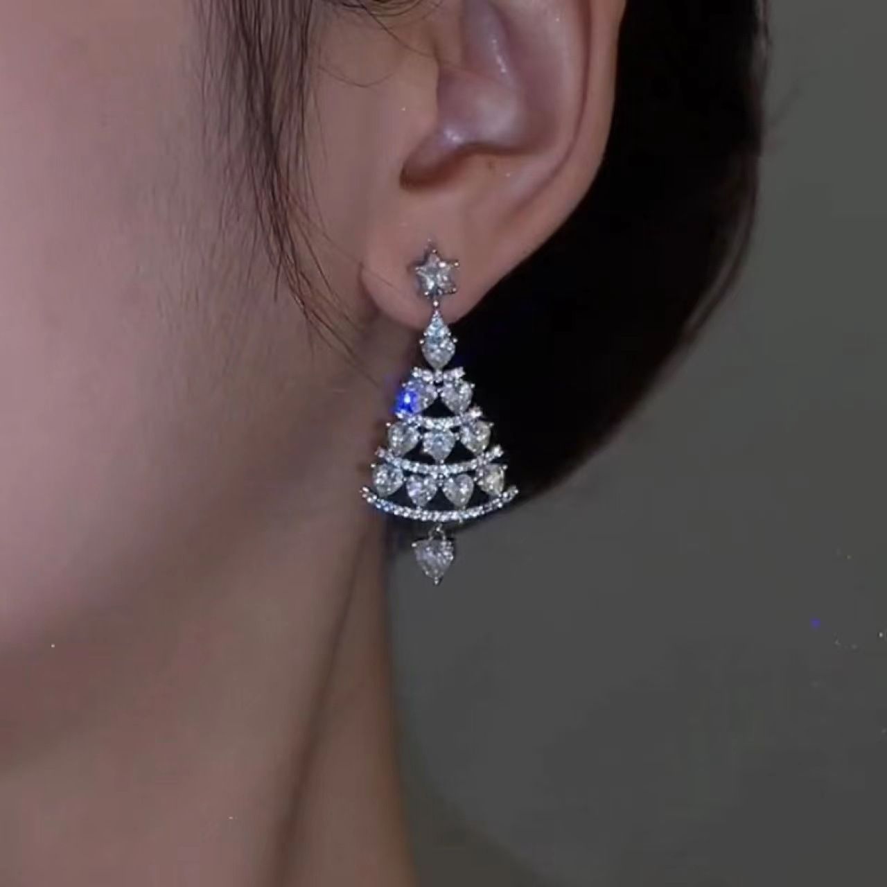 Silver Christmas Tree Earrings