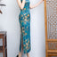 Blue Printed  Cheongsam Dress