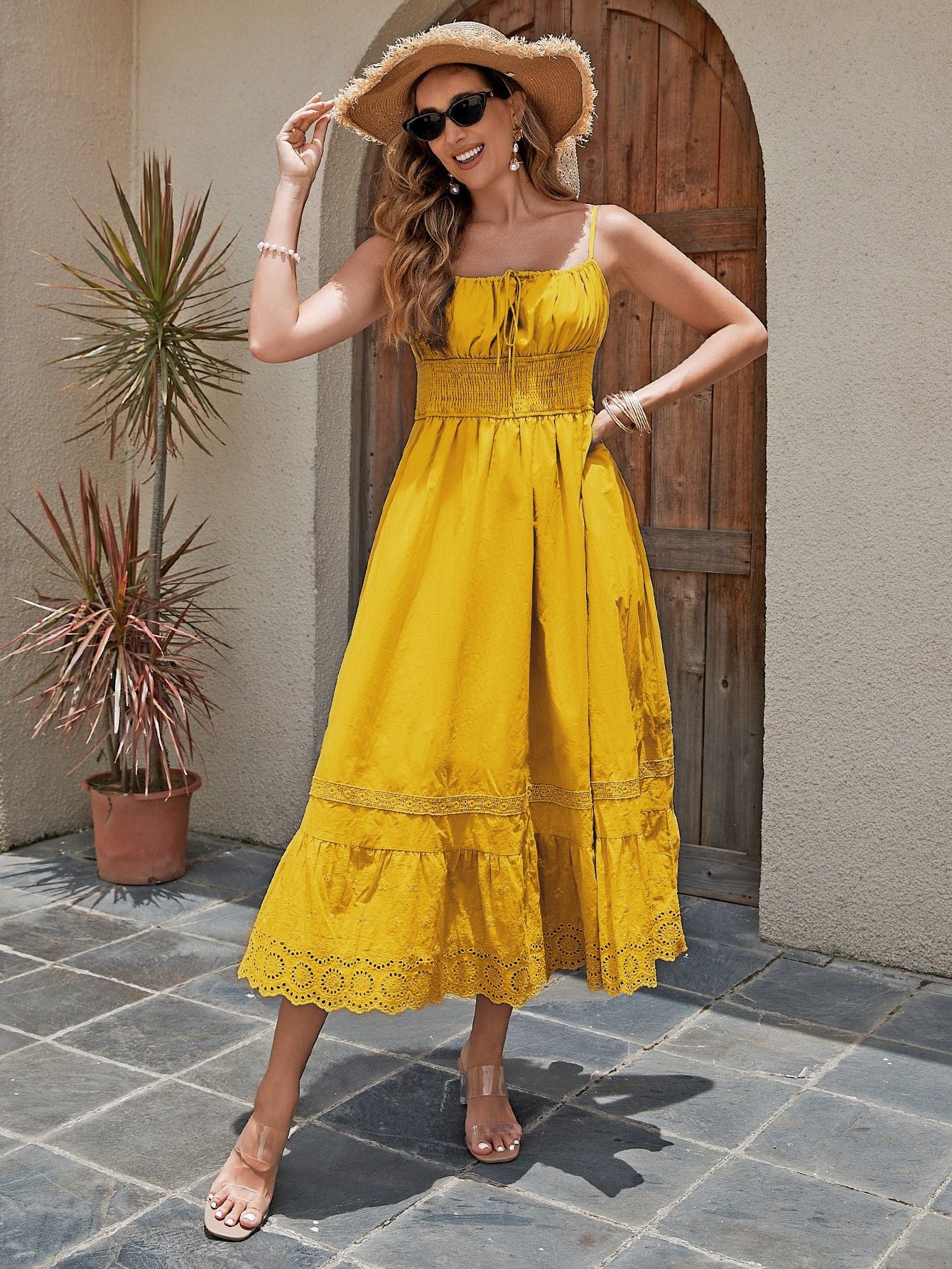 French Romantic Style Maxi Dress- Yellow