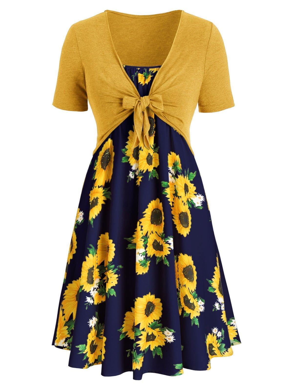 Two-piece sunflower print dress