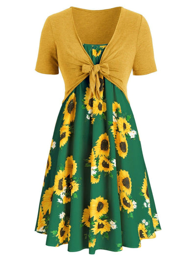 Two-piece sunflower print dress